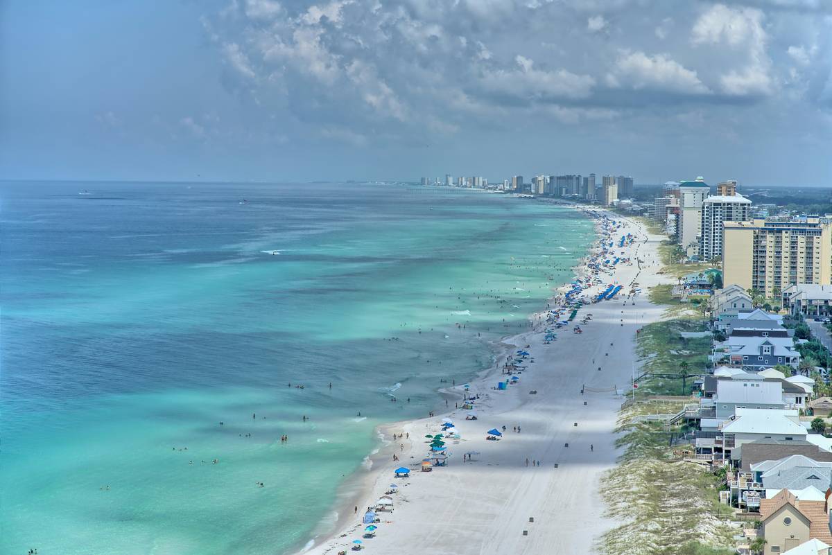 Bar chart showing average monthly revenue and occupancy rates for Destin FL vacation rentals by season in 2024